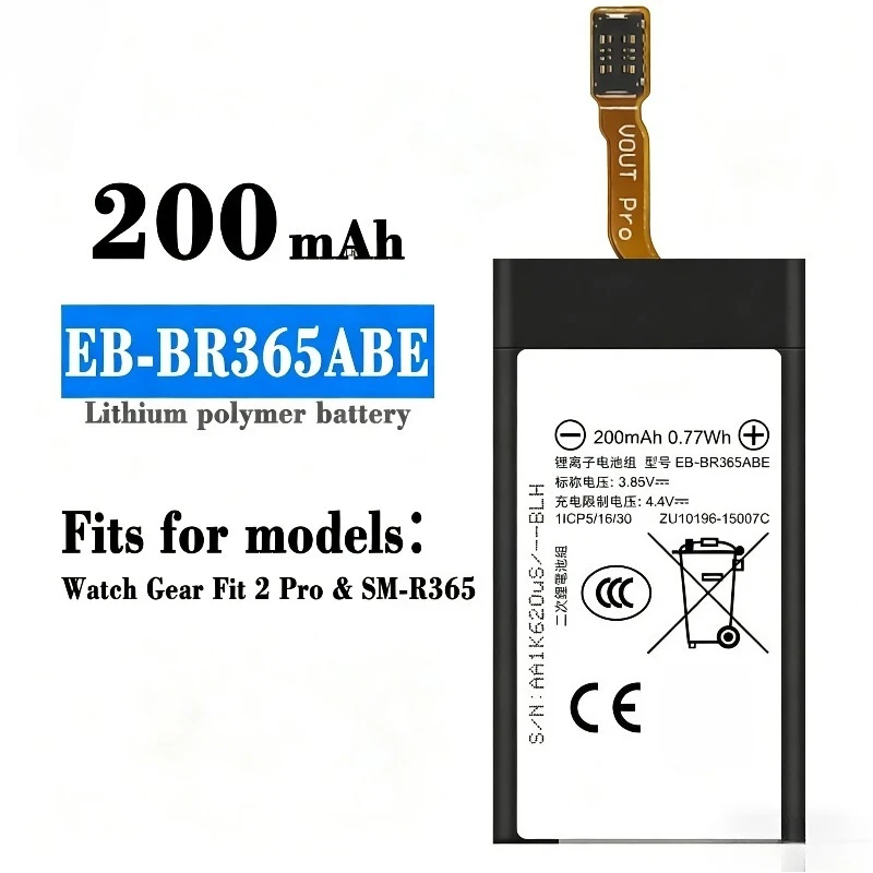 EB-BR365ABE 3.85V 200mAh 0.77Wh for ZONGJI Compatible Battery for Watch Gear Fit 2 Pro SM-R365 R365 Batteries