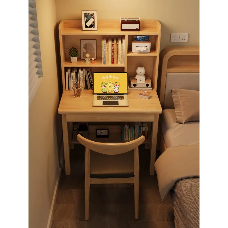

Solid wood desk bookshelf, integrated simple computer desk, small apartment, bedroom bedside table