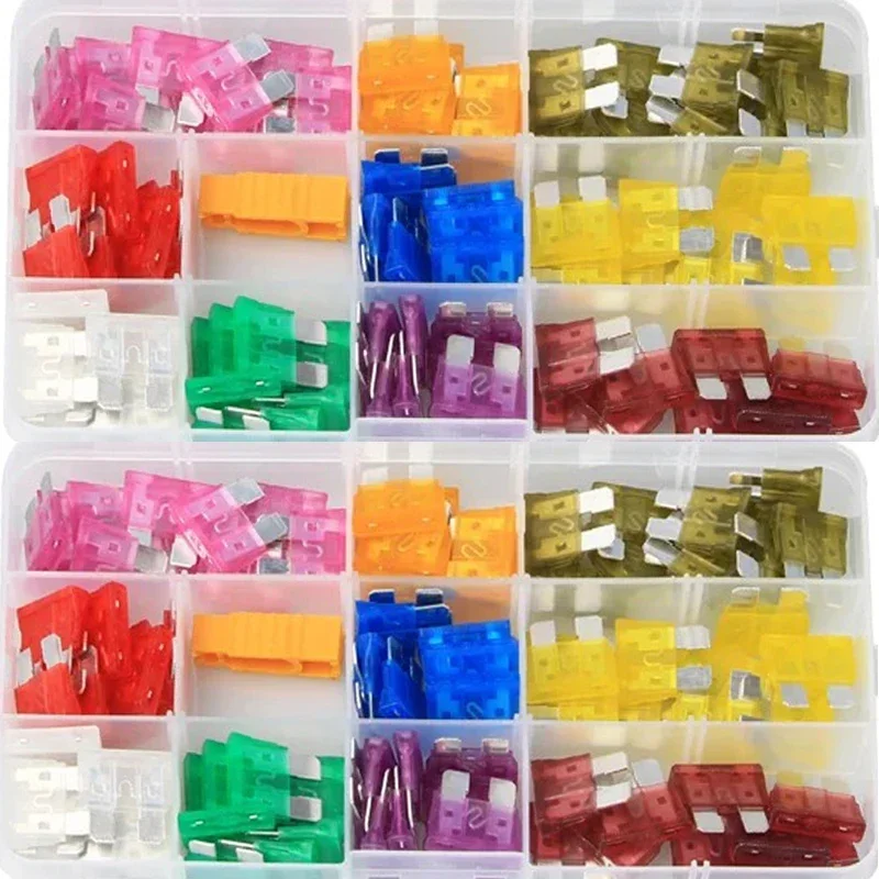 

100pcs Medium Size Blade Type Car Fuse Assortment 3A 5A 7.5A 10A 15A 20A 25A 30A 35A 40A Fuse Set Auto Car Truck with Box Clip