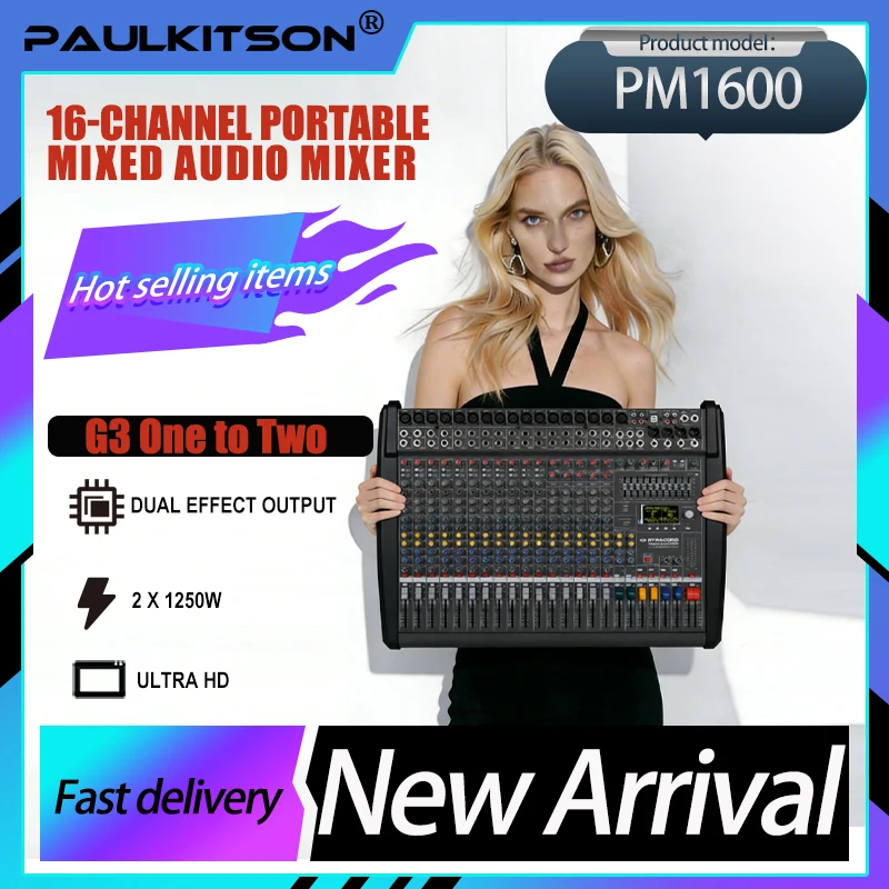 

Микшер Paulkitson PM1600-3, профессиональный аудиомикшерный пульт с 99 типами двойных реверберационных эффектов, сценический микшер Dynacord