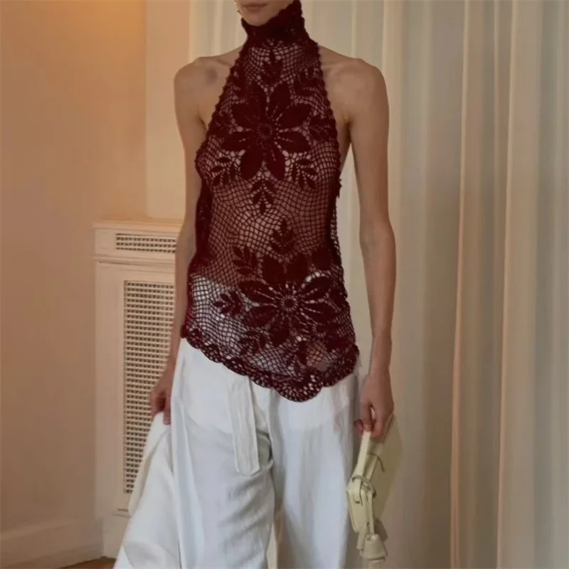 Women's vest 2026 Spring new elastic slim fit sleeveless top Sexy hollow women's tight corset y2k pure cotton backless Tank top