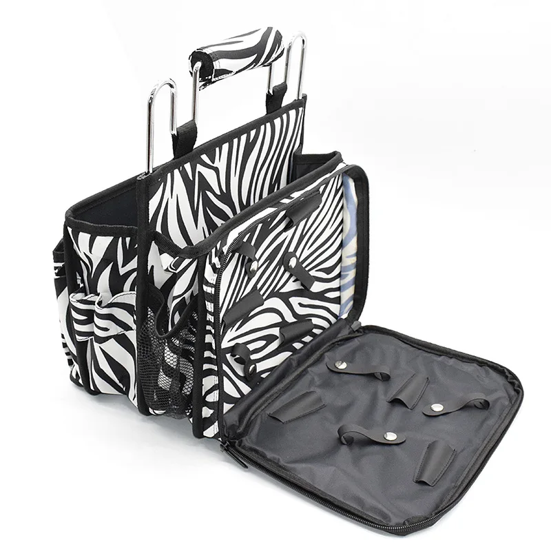 Portable Haircutting Bag Large Capacity Salon Storage Box Travel Suitcase Portable Hairdressing Tool Bag Zebra Stripe