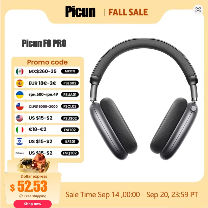 Picun F8 Pro ANC Wireless Headphones with Head Tracking 3D Spatial Audio -52dB ANC HIFI Bluetooth Headset ENC HD Mic Low-Latency APP