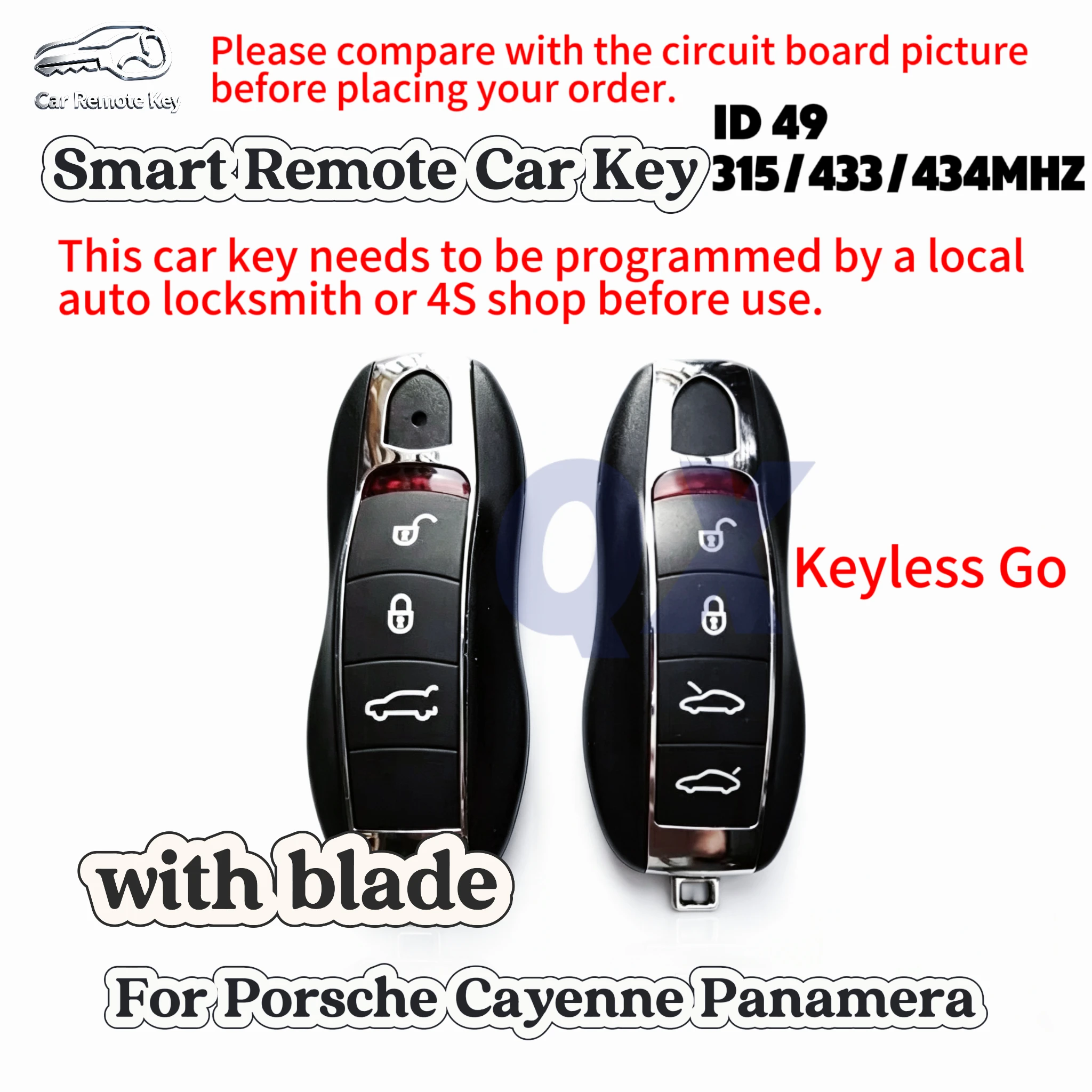 Smart Remote Car Key Compatible For Porsche Cayenne Panamera,ID49 315/433/434 MHz,with blade