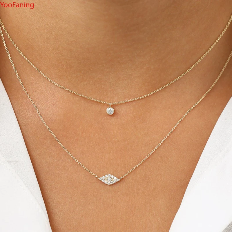 YooFaning 925 Sterling Silver Gold Chain Crystal Zirconia Evil Eye Necklace Diamond Anniversary Gift Wedding Girl Huggie Jewelry