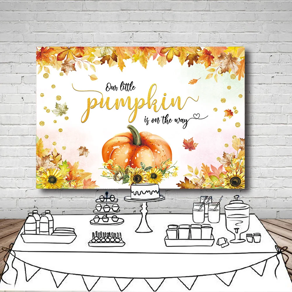 Mehofond Autumn Pumpkin Themed Baby Shower Backdrop Our Little Pumpkin Is on The Way Birthday Party Decor Photography Background