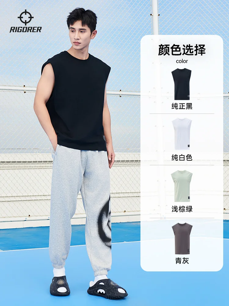 RIGORER Mens Tshirt Vest Cotton Sports T-shirt Summer Bodybuilding Basketball Training Running Top Sleeveless Gym Tank Tshirt