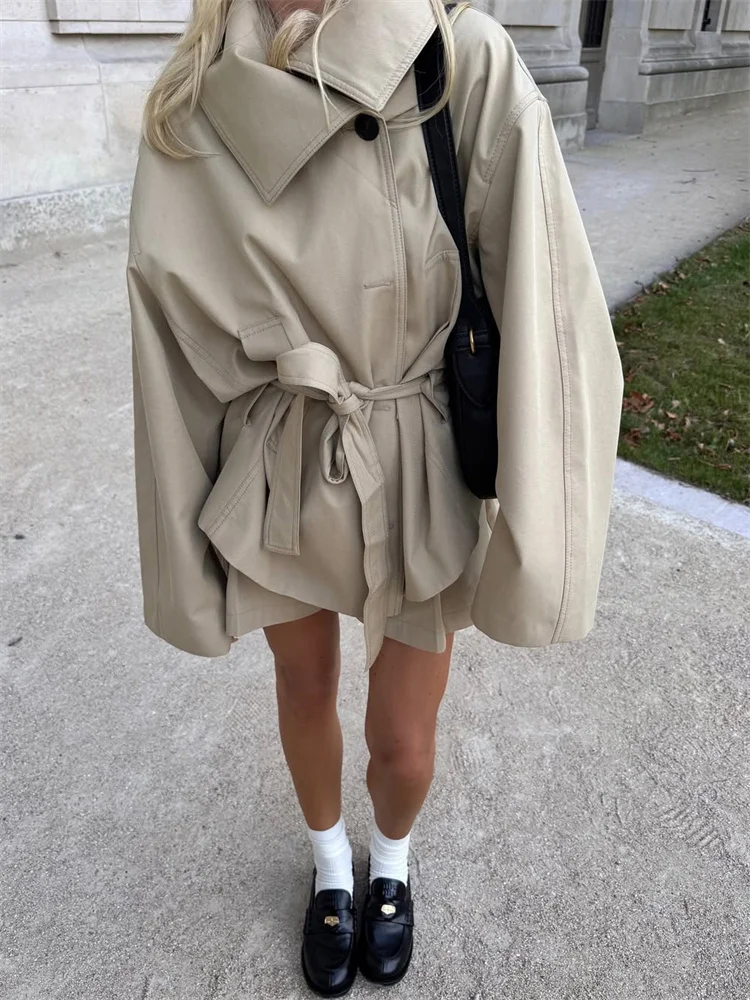 

Tossy Fashion Commute 2 Piece-Set Shorts For Women Lace-Up Lapel Loose Overcoat jacket And Short Sets Bandage Female Outfits New