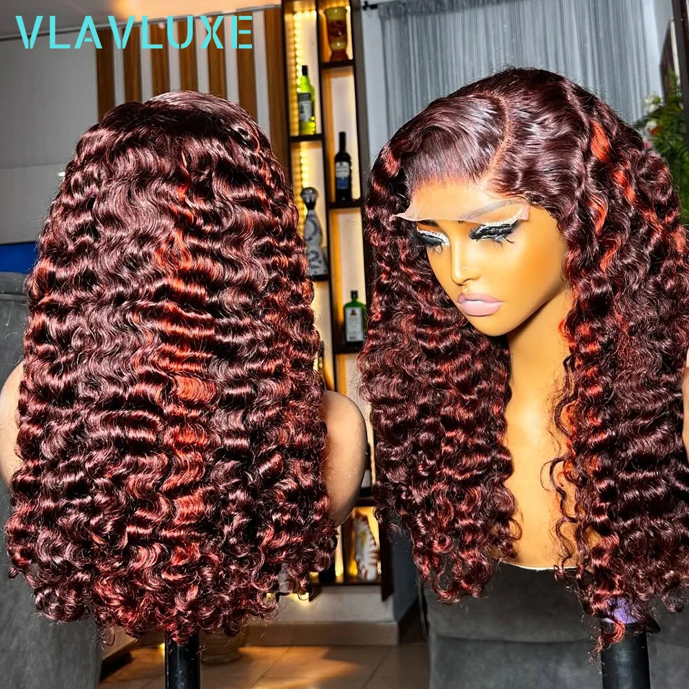 

400 Density Highlight Colored Glueless Wigs Human Hair 99j Color Deep Curly 13x6/360 HD Lace Frontal Wear And Go 16-36 Inch Wigs