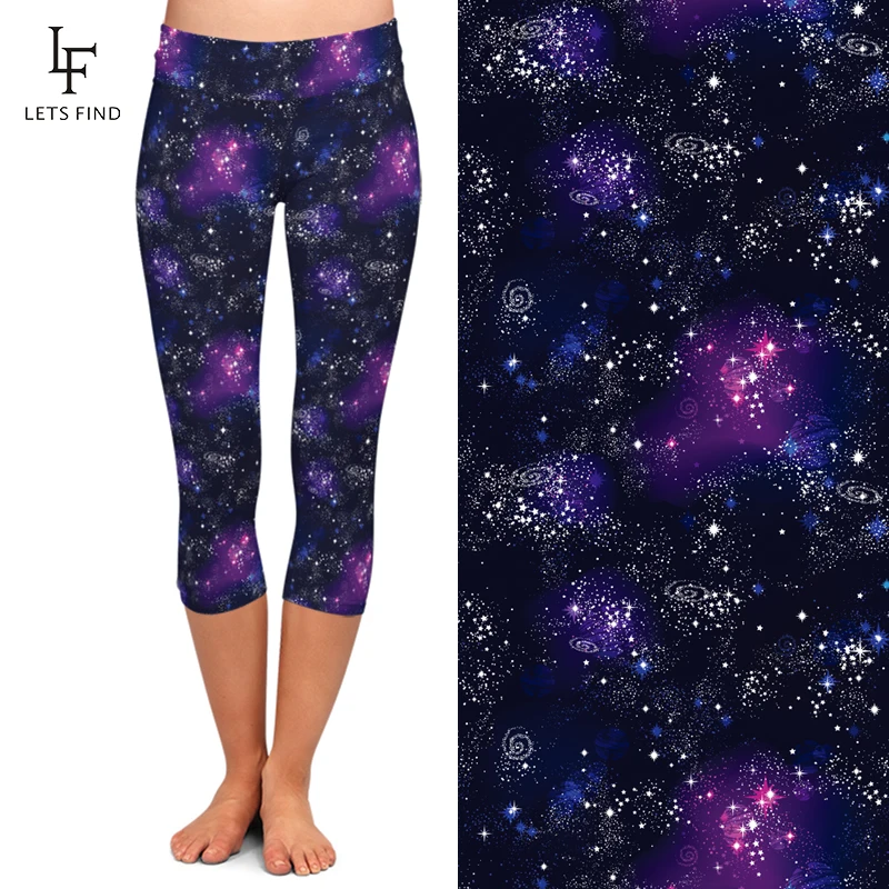 Letsfind Hoge Quaility Vrouwen Capri Leggings Twee Stijlen Van Leggings In De Winkel Hoge Taille Print Stretch Mid-kalf 3/4 Broek