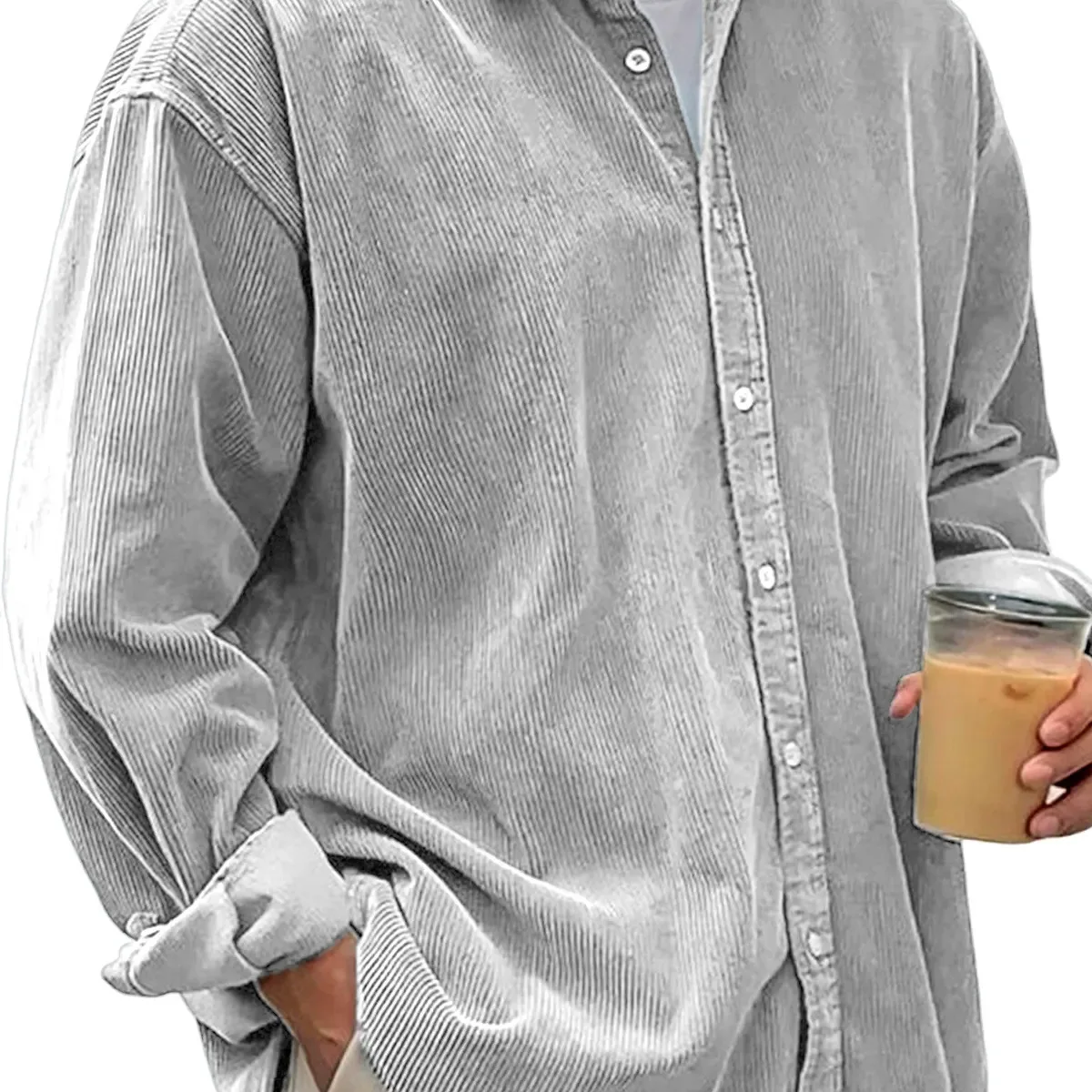 Camisas con botones de pana para hombre Chaqueta informal de manga larga