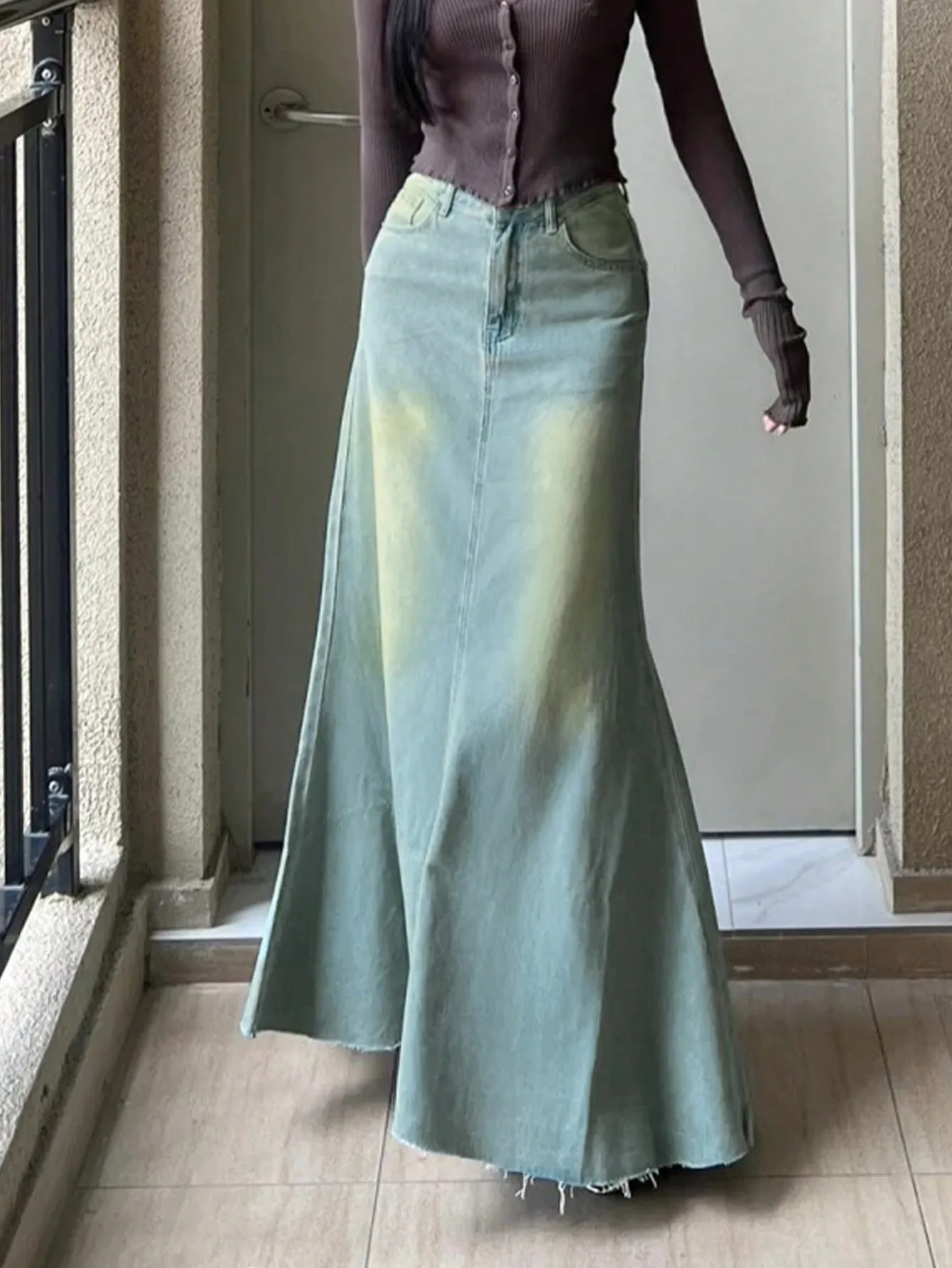 

American Retro Tassel Mid-Length Denim Skirt for Women Summer High-Waisted Fishtail Half-Length Skirt A-Line Slimming Look and Hip-Hugging
