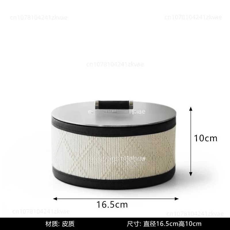 

Modern Simple Leather Woven Pattern Round Jewelry Box Decorative Storage Box Creative Ornament Desktop Cloakroom