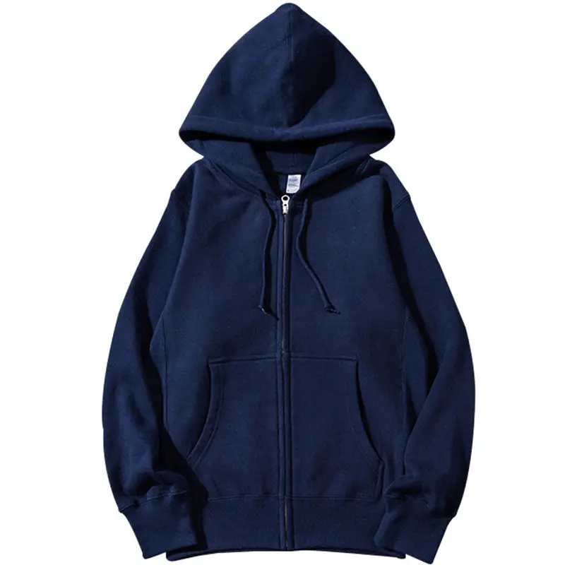 

Good Quality Zip Hooded Women Sweatshirt Navy Blue Casual Street Wear Loose Spring Autumn Solid Color Hoodie