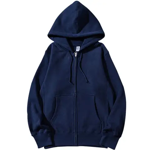 Zip Hooded men&Women Sweatshirt Navy Blue   Wear Loose  Autumn Solid Color Hoodie ﻿
