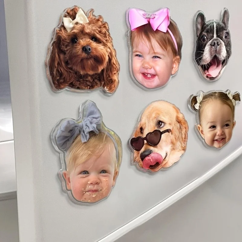 Custom Personalized Baby Face Fridge Magnets, Pet Portrait Fridge Decor, Home Decor, Cat and Dog Baby Acrylic Products