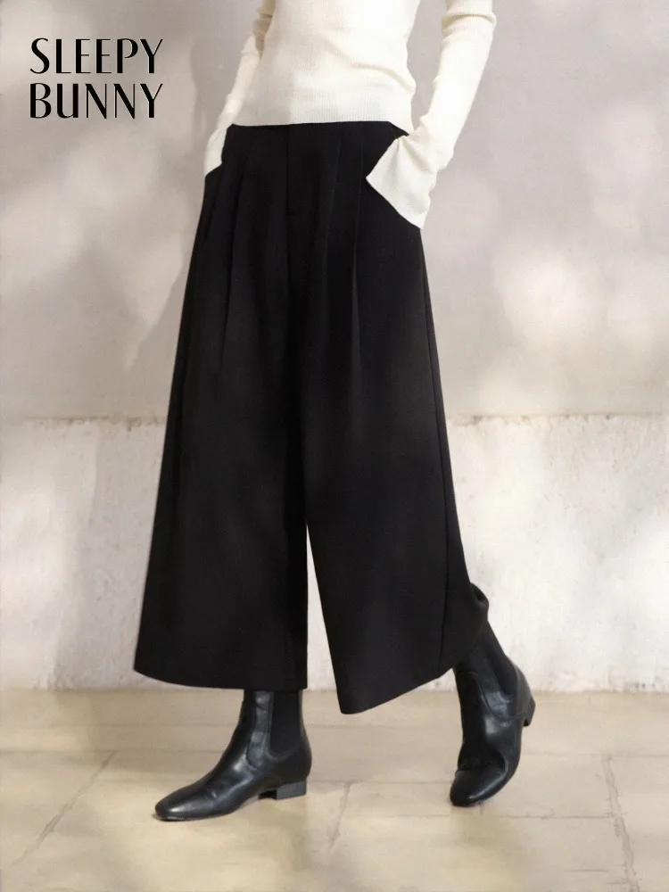 

Elegant Black Wide-Leg Pants Women Lady Winter Straight Trousers Commuter Draped Suit Pants Casual Work Outfit Trending Style