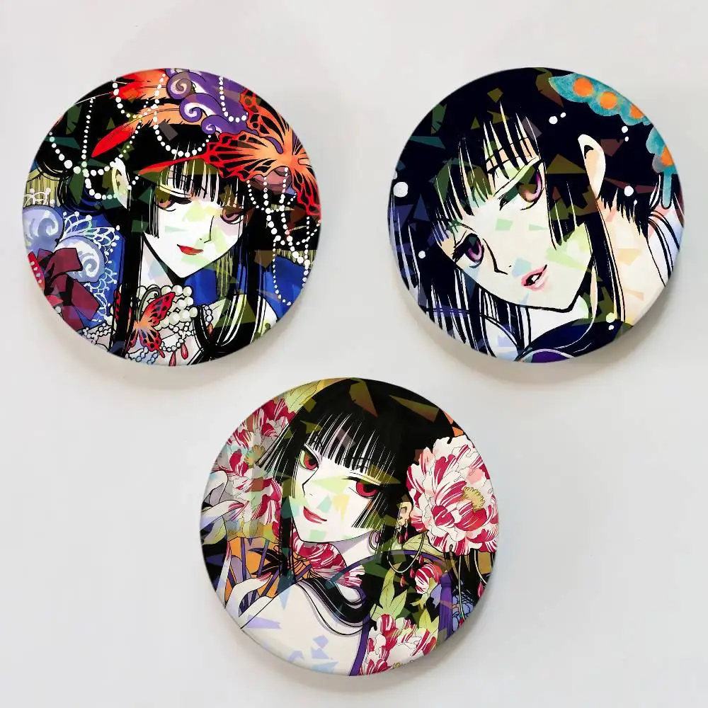 Yuko Ichihara Anime xxxHOLiCS Round Badge Lapel Pins for Backpacks Briefcase Laser Brooch Clothes Gifts