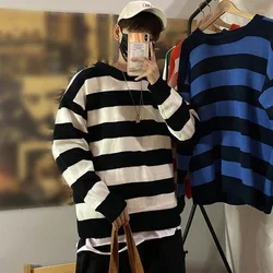 Stripe Knitted Sweater Men Autumn Winter Baggy Long Sleeves Tops Fashion All-Match Trend Streetwear Ins Vintage Y2K Male Clothes