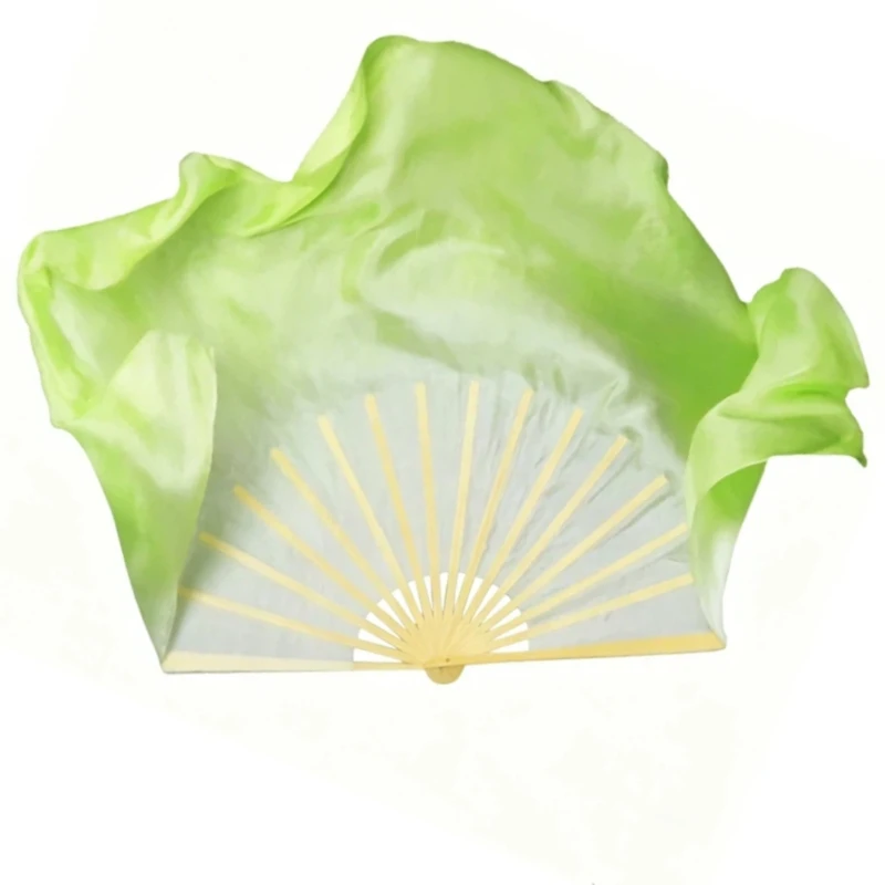

Real Silk and Imitation Silk Jiaozhou Fan Double-sided Dance Fan Classical Dance Gradient Light Green Square Dancing Fan Group