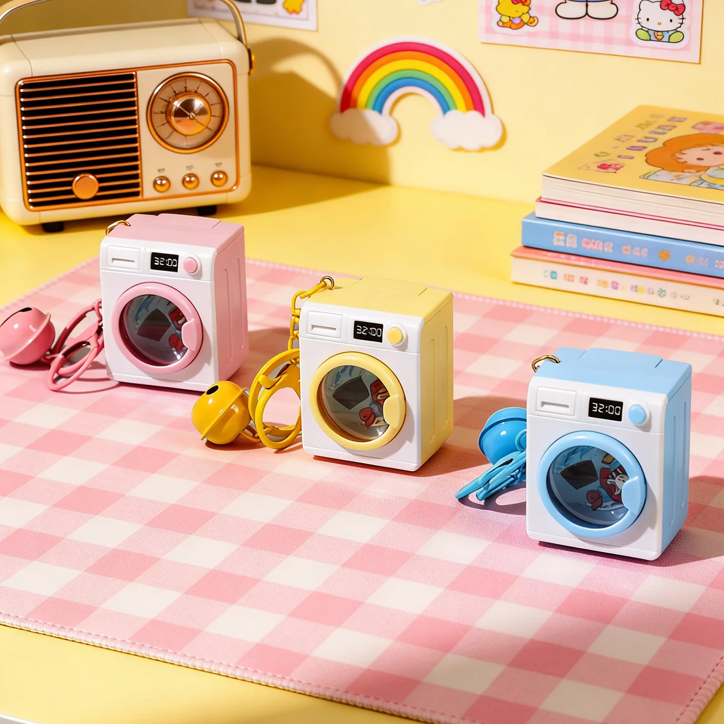 New Original Mini Washing Machine LED Keychain Light-up Sound-emitting Washing Machine Creative Stress-Relief Toy Backpack Charm