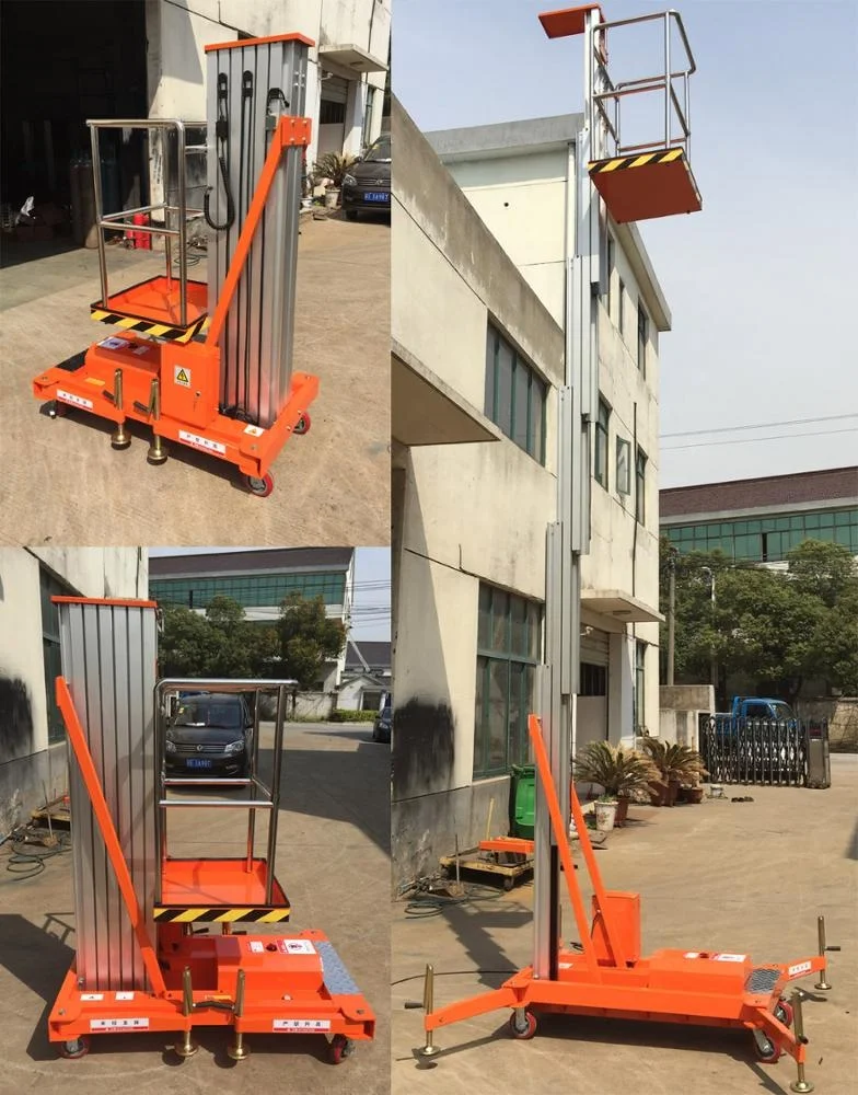 Single Mast Aluminum Aerial Mobile Work Platform with 125 kgs Safety Load Capacity