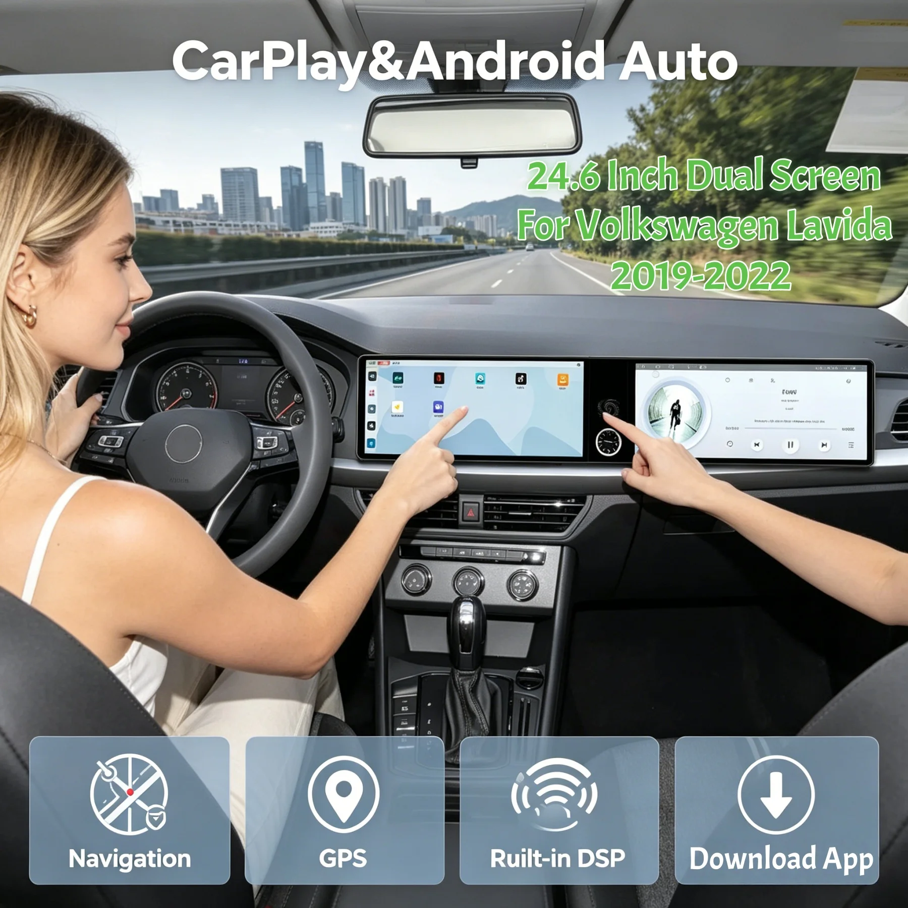 Dual 12.3 Inch For Volkswagen Lavida 2019-2022 Android CarPlay Car Radio GPS Navigation Multimedia Player Head Unit Stereo