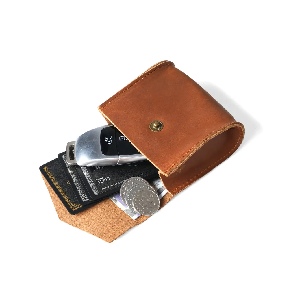 1144 Unisex black genuine leather coin purse, retro casual small coin purse, top layer cowhide small wallet