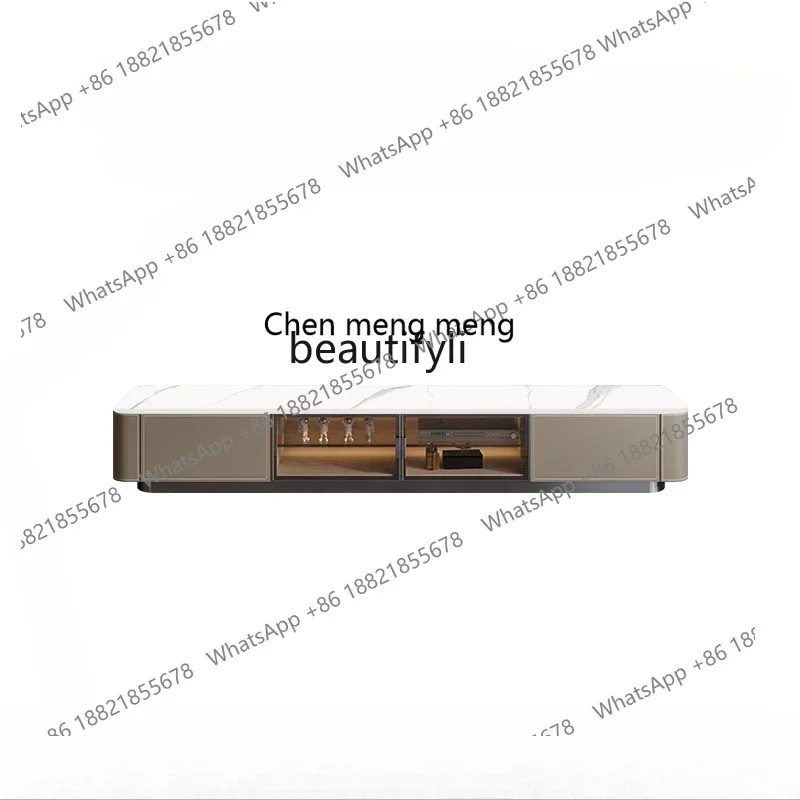 

N178 G Saddle leather TV cabinet coffee table combination designer rock slab floor cabinet extended solid wood