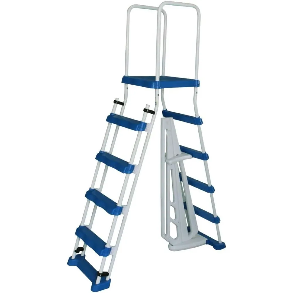 Escalera de estructura en A con escalones extraíbles para piscinas elevadas, altura de pared de piscina de 52 pulgadas con elevadores de banda de rodadura antideslizantes