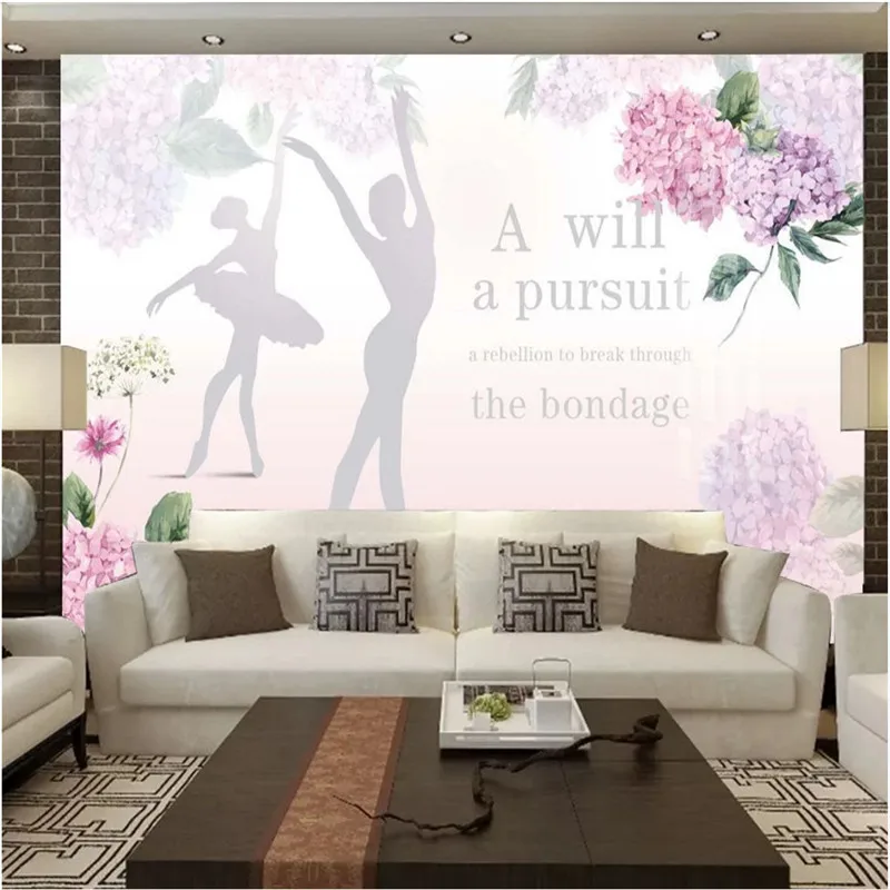 European Hand-painted Floral Murals Pink Ballet Roses Gym Dance Studio Wallpaper Modern Simple Industrial Decor Wall Paper 3D