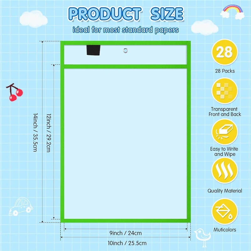 A42Z-28Piece Work Note Holder Reusable Note Holder Pocket Plastic File Bag Dry Erase Sleeve For Teacher Office Organization