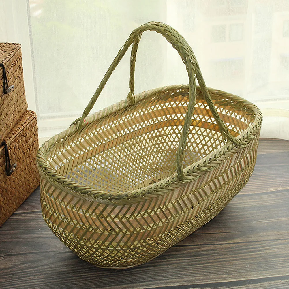 Bamboo Basket MultiFunction Fruit Storage Garden Handle Home Kitchen Bedroom Decorative Practical Simple Design Vegetable