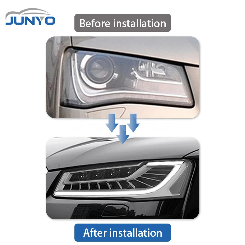 Headlamp Assembly for A8 2011-2017 Low-To-High Beam Dragon Ball Led Matrix Lens Daytime Running Lights Pair Left and Right