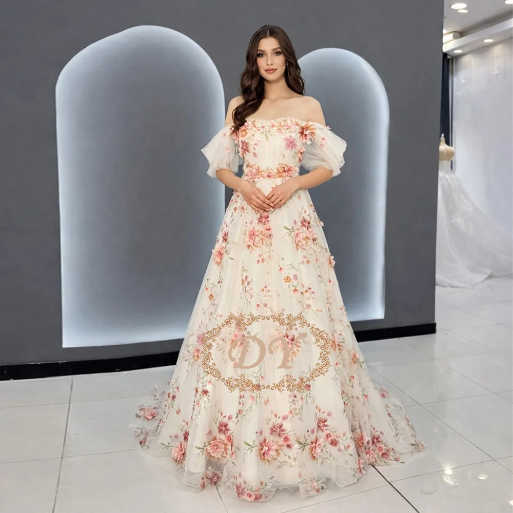 

DY Fairy Floral A-Line Wedding Dress Floor Length Off The Shoulder Bridal Gowns Customized 2026 Plus Size Robe De Mariage
