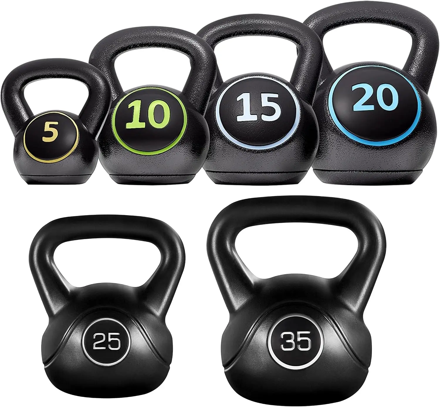 Kettlebell Set for Home Fitness, 6-Piece HDPE Coated Weights, 5-35 lb
