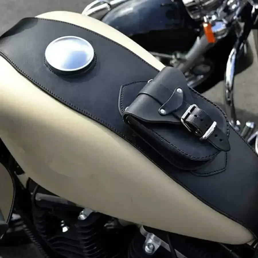 Motorcycle Black PU Leather Fuel Tank Chap Cover Panel Bag Bib For Harley Sportster XL 883 1200 48 72 Dyna with 4.5Gal fuel tank