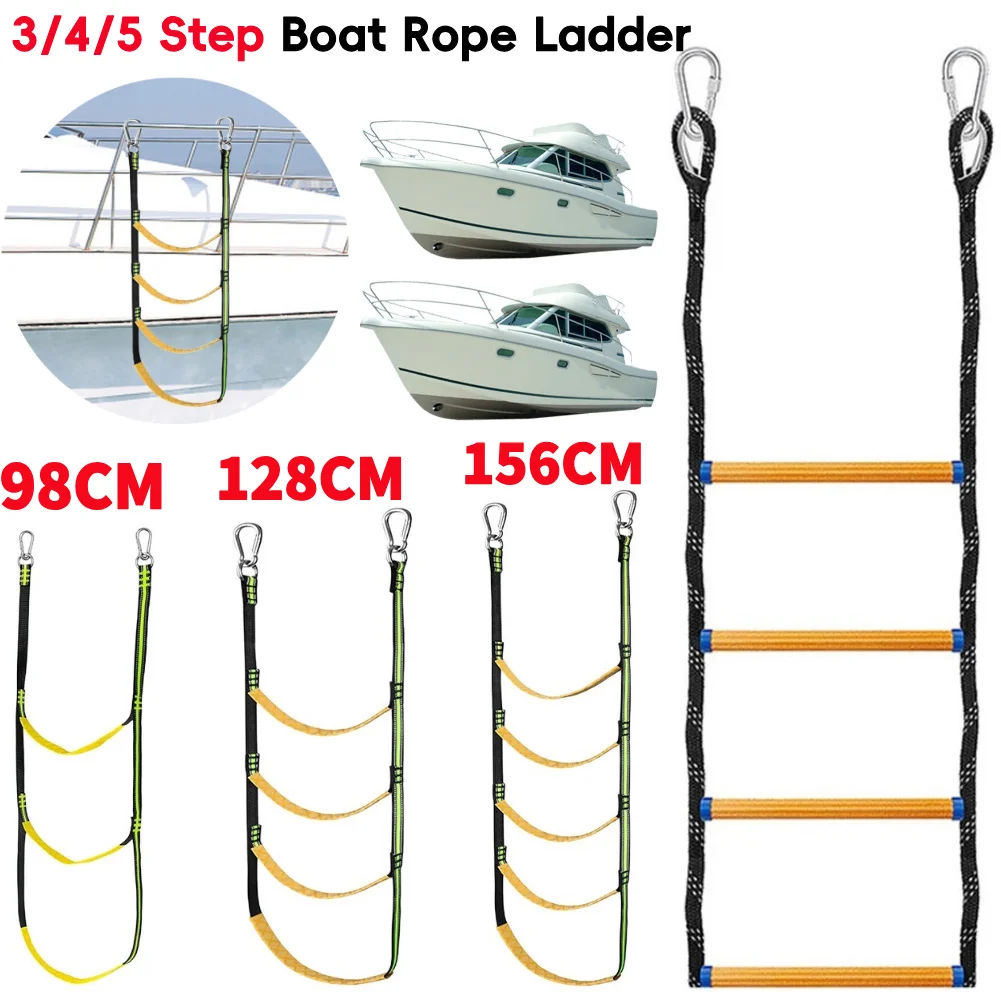 Escalera plegable para barco de asistencia de 3/4/5 escalones, escalera de cuerda portátil suave, escalera de natación estirable para velero, Kayak, canoa para Kayak y canoa