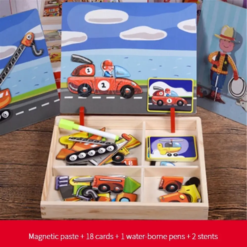 Houten magnetische 3D-puzzels met deksel Educatieve tekening Whiteboard 2 houders Gemakkelijk op te bergen Houten puzzels Magneetboek