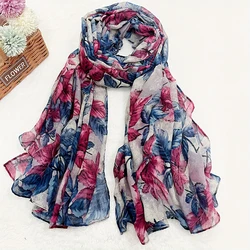 Luxury Brand Scarf Floral Cotton Shawl Lady Wrap Large Pashmina Hijab Headband Scarves Islamic Turban Bufanda Foulard Stoles