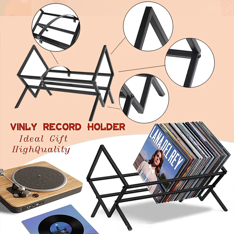 Metal Vinyl Record Storage Black Metal Vinyl Record Holder Stand CD Records Lp Albums Storage Rack Vinyl Record Storage Holder