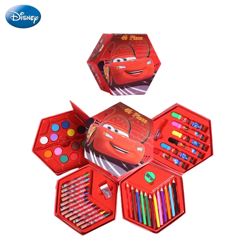 Disney Lightning McQueen Mickey Mouse Cartoon Children\'s 46 Color Rotating Watercolor Pen Festival Prize Learning Stationery Set