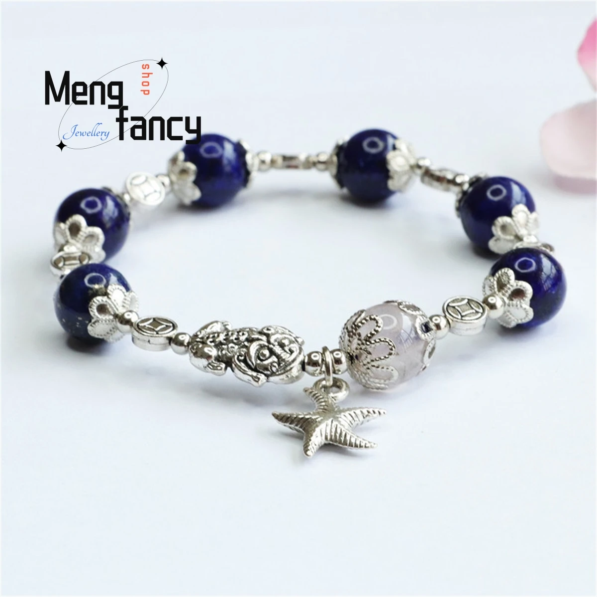 

Natural Lapis Lazuli Tibetan Silver Pixiu Tassel Bead Bracelet Elegant Fashion Versatile Exquisite Luxury Best Selling Jewelry