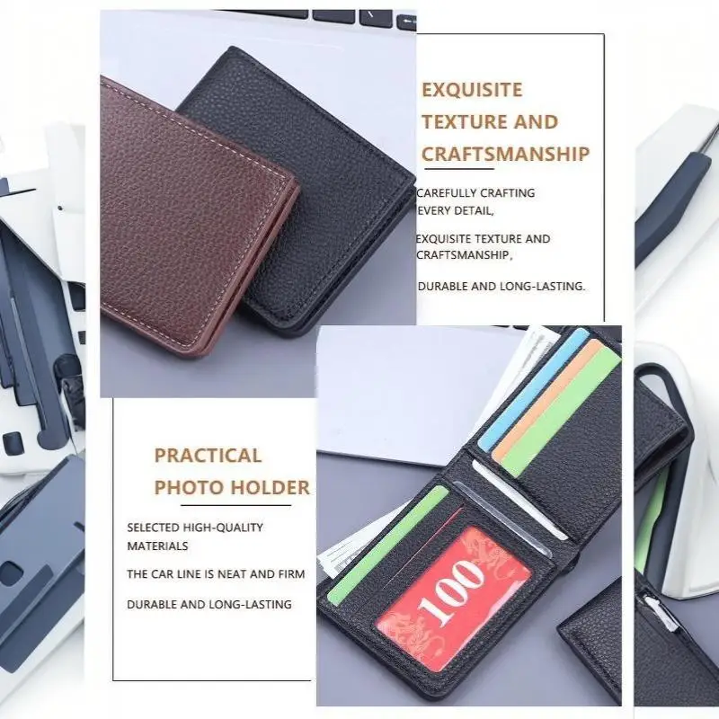 Retro Minimalistisches PU-Leder Herren-Portemonnaie Schwarz Kaffee Große Kapazität Mehrere Taschen Zweifach Faltbarer Ausweishalter für Männer und Frauen – Detail 15