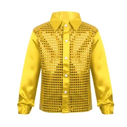 Anni '70 Disco Bambini Paillettes Lucide Camicia da ballo Ragazzi Cosplay Studenti Costume da prestazione Bambini Hip-hop Jazz Dance Stage Show Camicetta