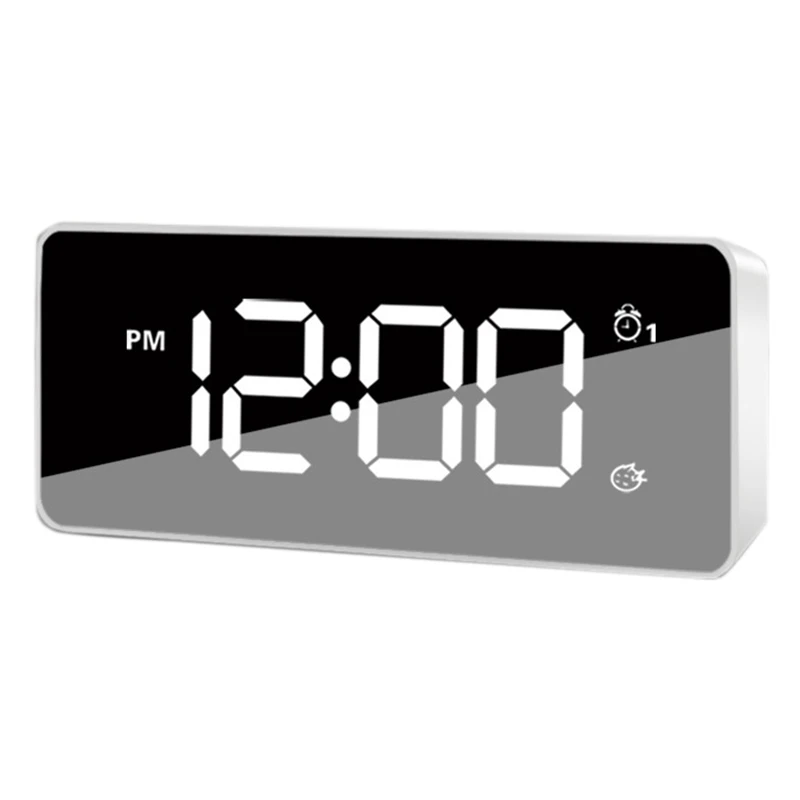 LED Digital Mirror Alarm Clock,USB Charger Bedside Desk Electric Bedroom Clock 12/24 H With Snooze Time Ring