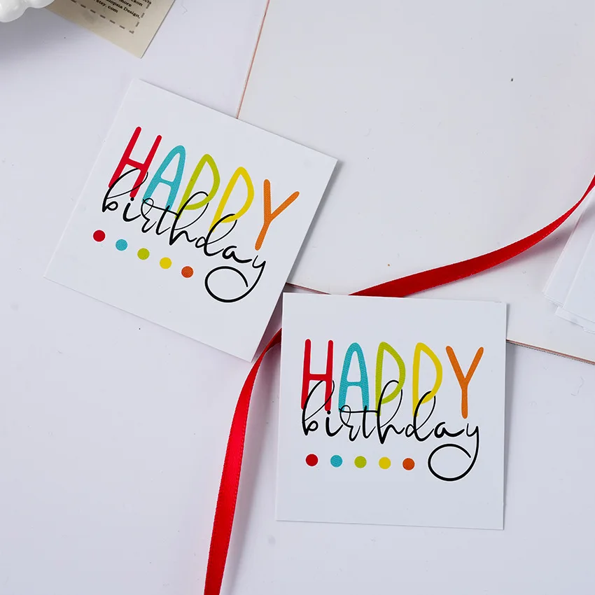

50pcs/bag Color Happy Birthday Cards for Business Package Insert Birthday Cake Decorative Card for Family Students, Work, Office