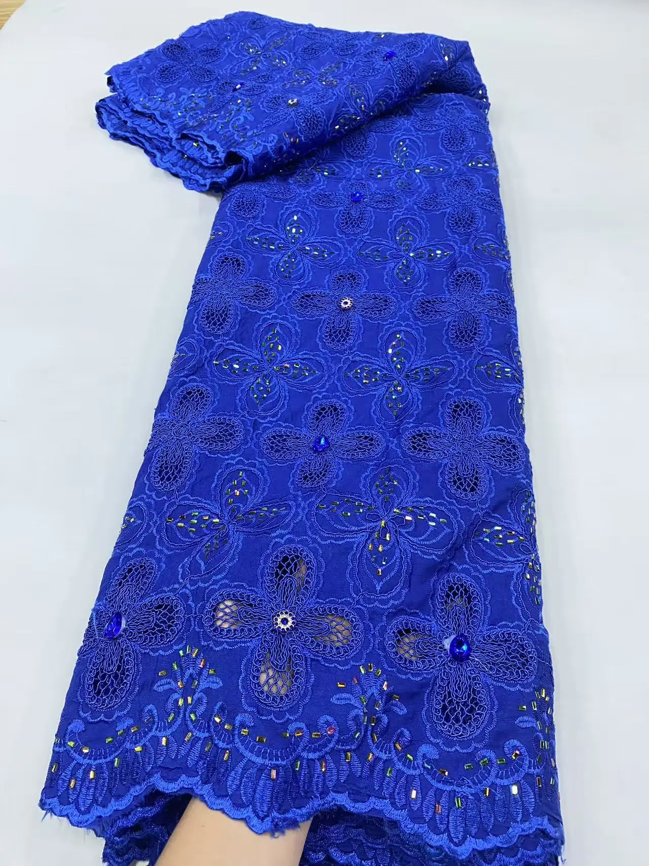 قماش دانتيل أفريقي 5 ياردات جودة عالية 2025 النيجيري الحبل جبر أقمشة الدانتيل قماش الشيفون الأبيض لفستان الزفاف Hm203-1 #5