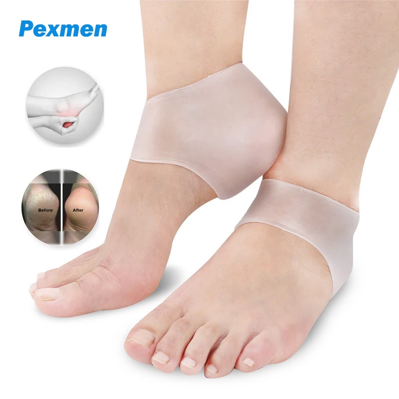 Pexmen 2Pcs Gel Heel Protectors Heel Pads Cushion for Achilles Tendinitis Heal Dry Cracked Heels Plantar Fasciitis Inserts