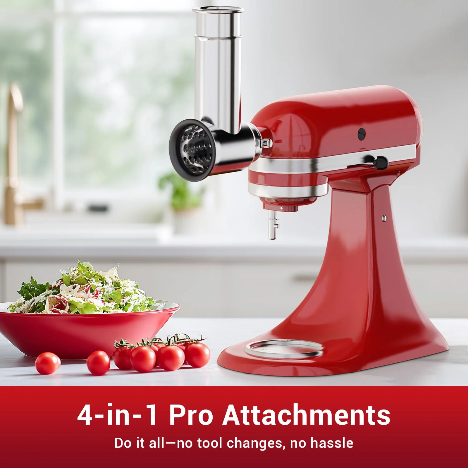 GVODE Stainless Steel Slicer Shredder Attachment for KitchenAid Stand Mixers Salad Maker Grinding Powder with 4 Blades